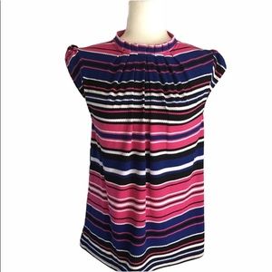 NWT pleated striped mock neck with cap sleeves XS